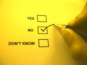 Three checkboxes - Yes, No, Don't know - with a pencil applying a check to the No box