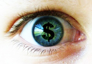 Dollar sign in center of eye