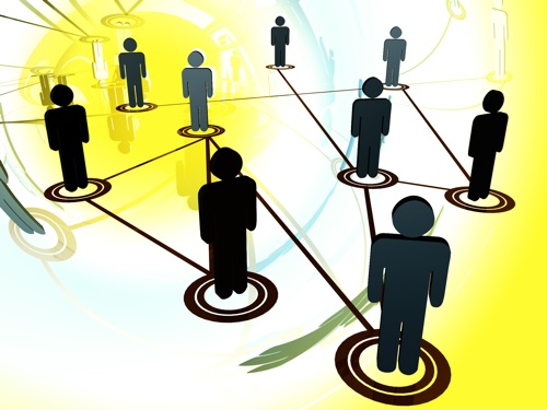 People standing on a network of lines