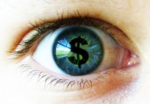 Image of eye with a dollar sign