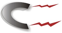 Image of a horseshoe shaped metal magnet with jagged red lines