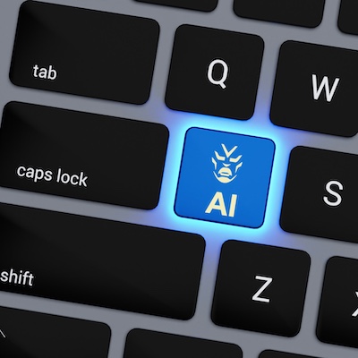 Image of a computer keyboard with an illuminted AI key.